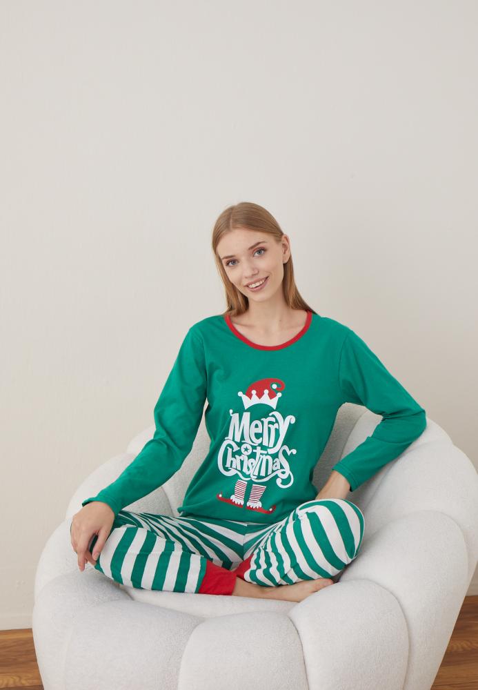 Pijama Dama Craciun "Mery Christhmas" ,maneca lunga ,pantaloni lungi,Engros